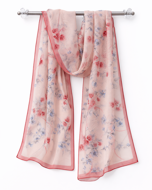 100% Silk Chiffon Long Scarf – Lightweight Floral Wrap 160×40cm