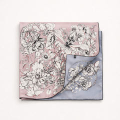 100% Silk Hand Made Scarf 90x90 cm – Baby Pink Blue Floral Square