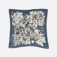 100% Silk Hand Made Scarf 90x90 cm – Navy Yellow Floral Square
