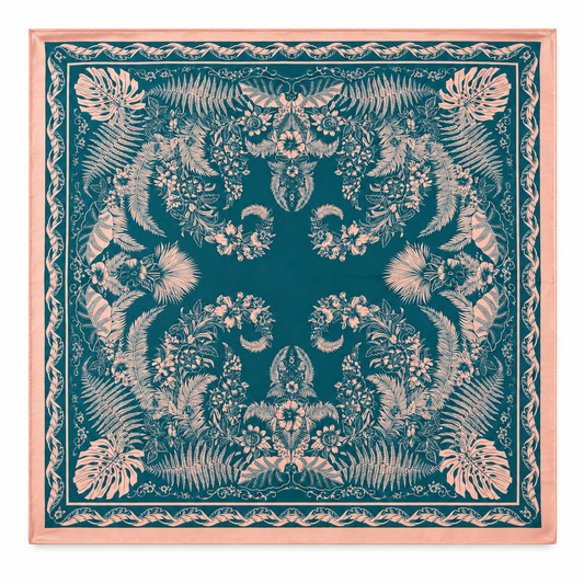 100% Silk Square Scarf 54x54 cm - Blush Botanica