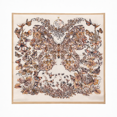 Foulard carré 100 % soie 54x54 cm - Crème et papillon marron