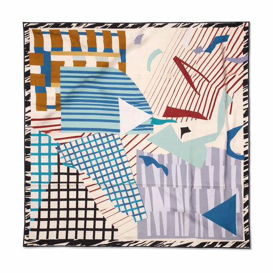 100% Silk Twill Hand-Made Scarf – Abstract Harmony 90x90cm