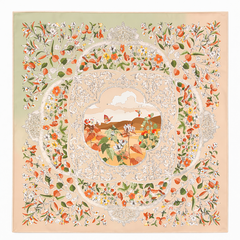 100% Silk Twill Hand-Made Scarf – Garden Landscape 90x90cm