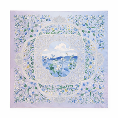 100% Silk Twill Hand-Made Scarf – Garden Landscape 90x90cm