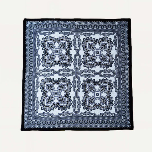 100% Silk Twill Hand-Made Scarf – Classic Blue Paisley 90x90cm