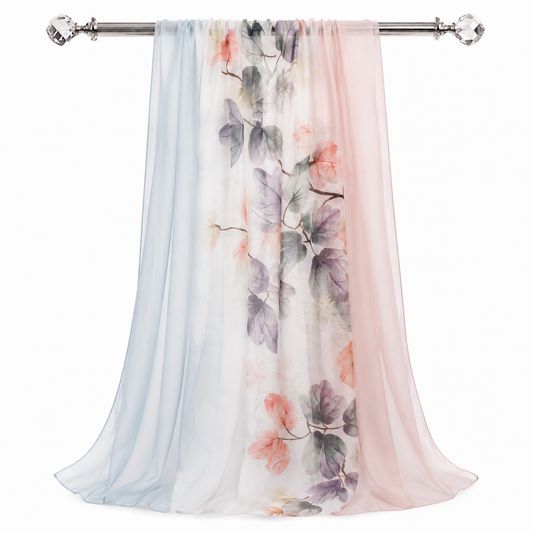 100% Silk Chiffon Long Scarf – Lightweight Twilley Blush Petals 180×110cm