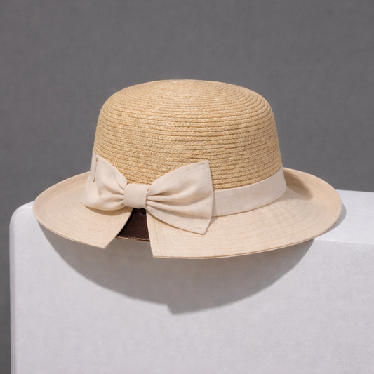 Elegant Raffia Straw Bow Hat - Summer Bucket Hat