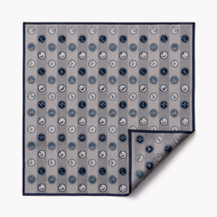 Classic Geometric Silk/Wool Scarf – Grey Navy Geometric Style 60x60 cm