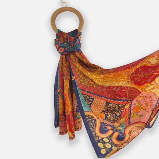 Crimson Leaf Scarf / 100% Silk / 180x110cm