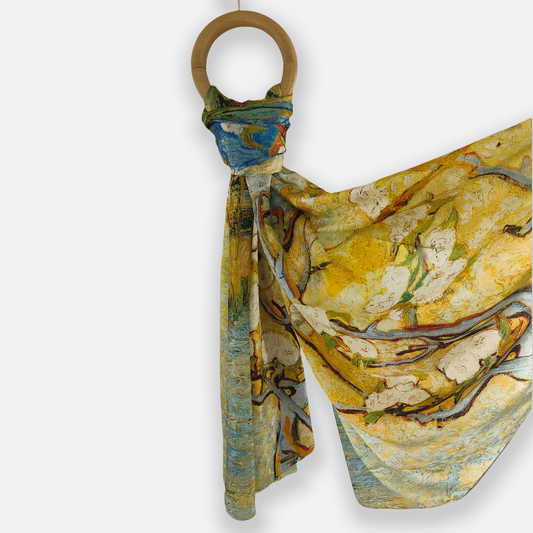 Golden Bloom Scarf / 100% Silk / 180x110cm