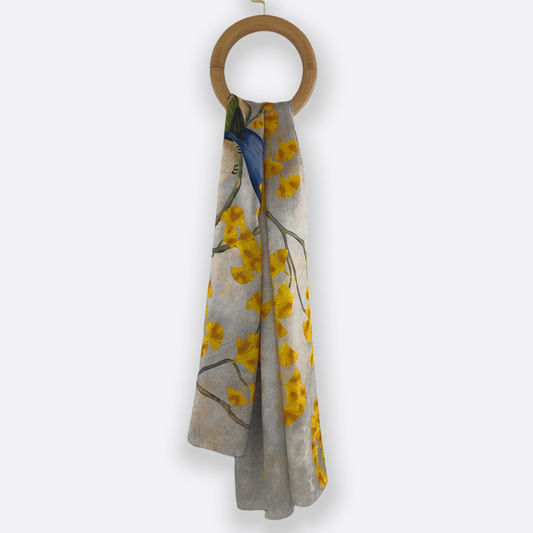 Gold Floral Scarf / 100% Silk / 180x110cm