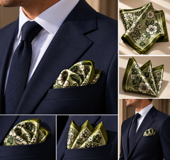 Foulard Carré 100% Soie 54x54 cm - Fleurs Vertes et Blanches