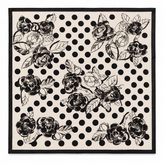 100% Silk Square Scarf 54x54 cm - Polka Dot Floral