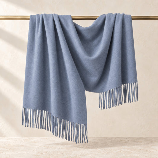 Écharpe de luxe 100 % cachemire - Bleu brumeux / 200x70cm