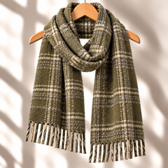 100% Mongolian Wool Multi-Strip Plaid Scarf