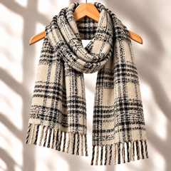 100% Mongolian Wool Multi-Strip Plaid Scarf