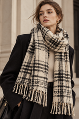 100% Mongolian Wool Multi-Strip Plaid Scarf