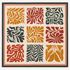 Foulard carré 100 % soie 54x54 cm - motif floral crème et orange