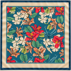 100% Silk Square Scarf 54x54 cm - Aqua Blossom