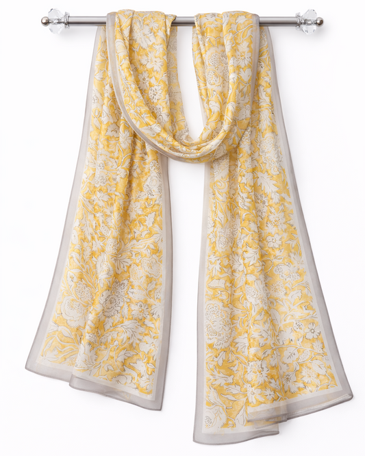 100% Silk Chiffon Long Scarf – Lightweight Ditsy Floral Wrap 160×40cm