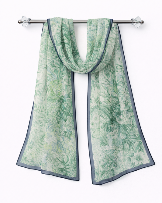 100% Silk Chiffon Long Scarf – Lightweight Ditsy Floral Wrap 160×40cm