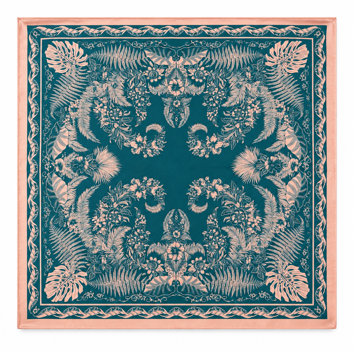 100% Silk Square Scarf 54x54 cm - Blush Botanica