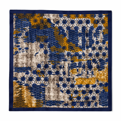 100% Silk Square Scarf 54x54 cm - Navy & Gold Printed