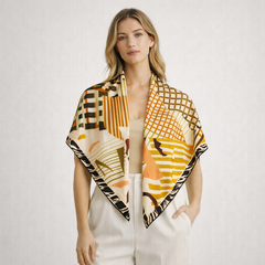 100% Silk Twill Hand-Made Scarf – Abstract Harmony 90x90cm
