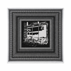 100% Silk Twill Hand-Made Scarf – Black & White Cafe Sketch 90x90cm