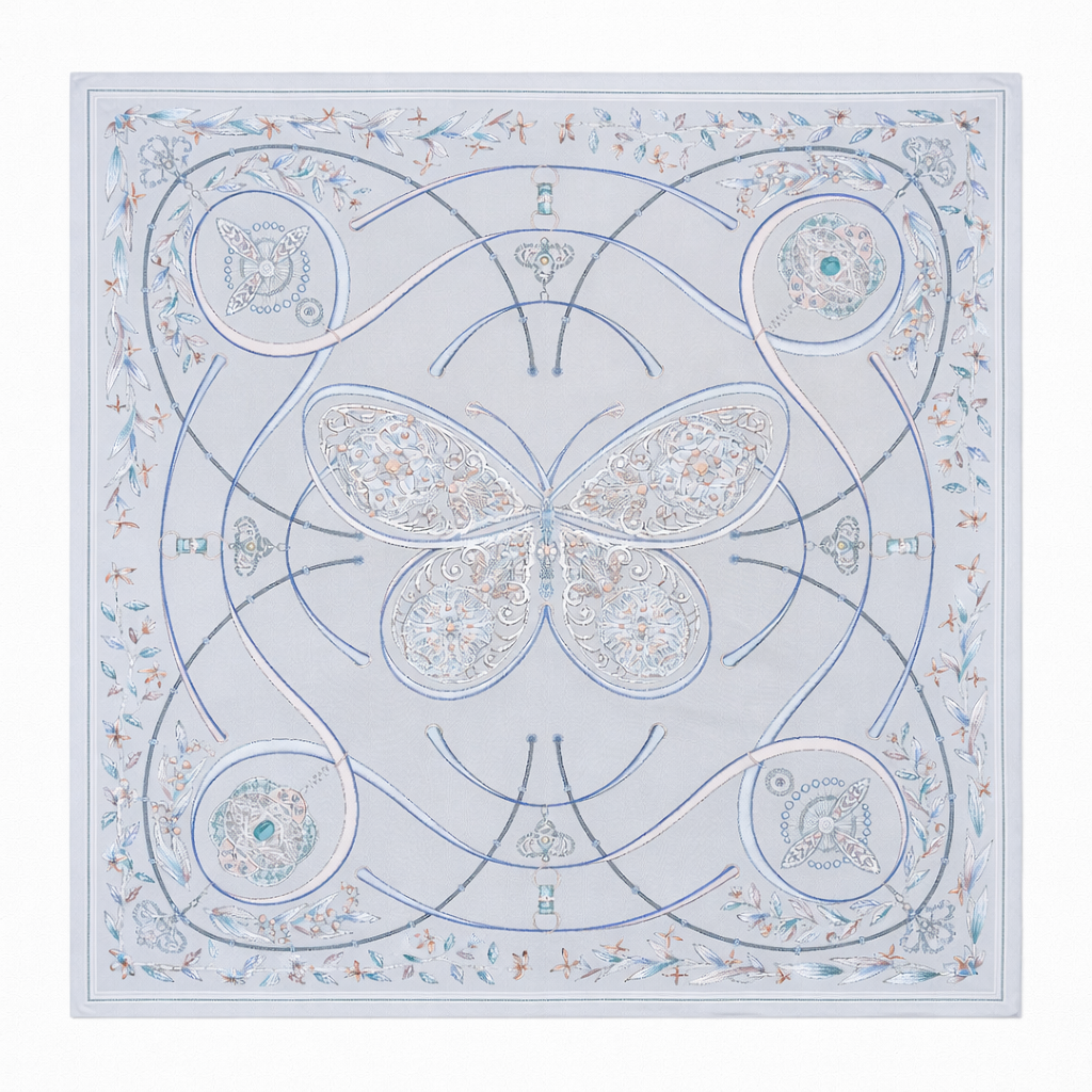 100% Silk Twill Hand-Made Scarf – Elegant Butterfly 90x90cm