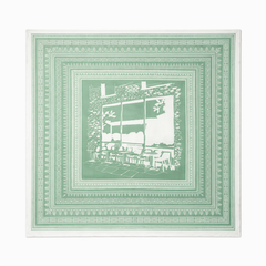 100% Silk Twill Hand-Made Scarf – Terracotta Cafe Print 90x90cm