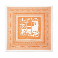 100% Silk Twill Hand-Made Scarf – Terracotta Cafe Print 90x90cm