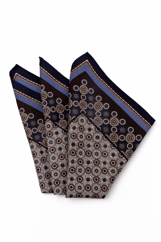 Classic Silk/Wool Scarf – Navy Circle Geometric Style 60x60 cm