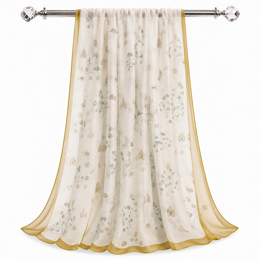 100% Silk Chiffon Long Scarf – Lightweight Twilley Ivory Bloom 180×110cm