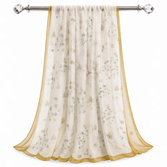 Écharpe longue 100 % soie mousseline – Twilley légère motif floral ivoire 180×110cm