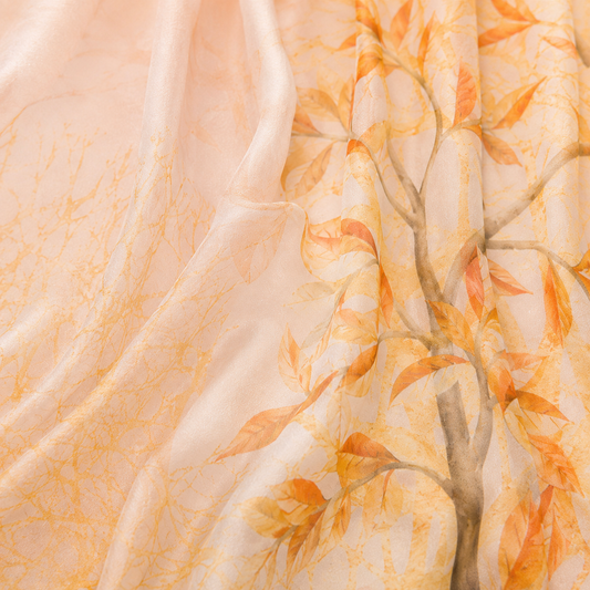 100% Silk Chiffon Long Scarf – Lightweight Twilley Golden Willow 180×110cm