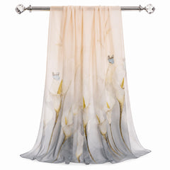 100% Silk Chiffon Long Scarf – Lightweight Twilley Butterfly Calla Lily 180×110cm