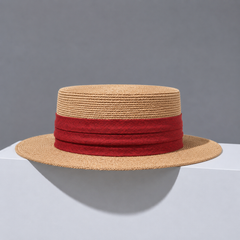 Classic Raffia Straw Boater Hat - Lightweight Summer Sun Hat