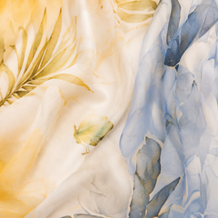 100% Silk Chiffon Long Scarf – Lightweight Twilley Blue Whisper Floral 180×110cm