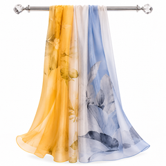 100% Silk Chiffon Long Scarf – Lightweight Twilley Blue Whisper Floral 180×110cm