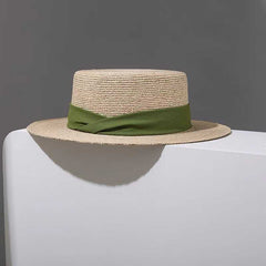 Classic Raffia Straw Boater Hat - Lightweight Summer Sun Hat