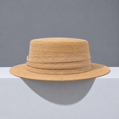 Classic Raffia Straw Boater Hat - Lightweight Summer Sun Hat