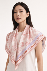 Sketch Floral 100% Silk Twill Scarf – Double-Sided, 90×90cm