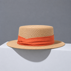 Classic Raffia Straw Boater Hat - Lightweight Summer Sun Hat