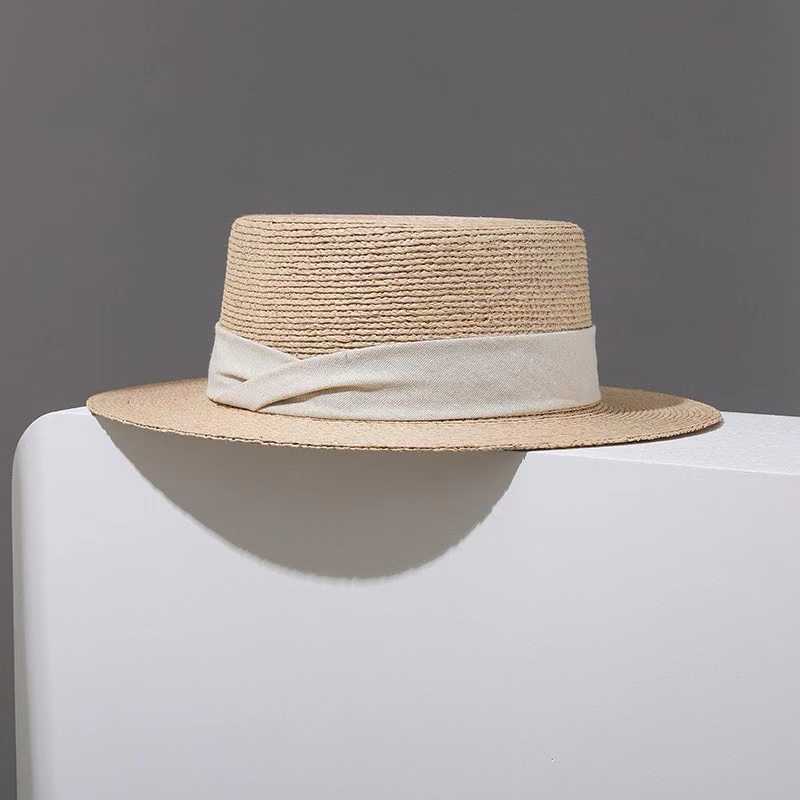 Classic Raffia Straw Boater Hat - Lightweight Summer Sun Hat