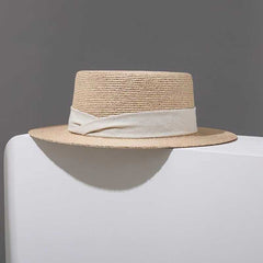 Classic Raffia Straw Boater Hat - Lightweight Summer Sun Hat