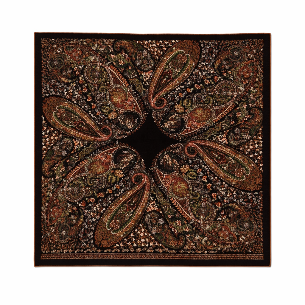 Vintage Paisley Jacquard Square Silk/Wool Scarf – Vintage French Style 60x60 cm