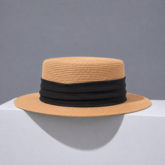 Classic Raffia Straw Boater Hat - Lightweight Summer Sun Hat