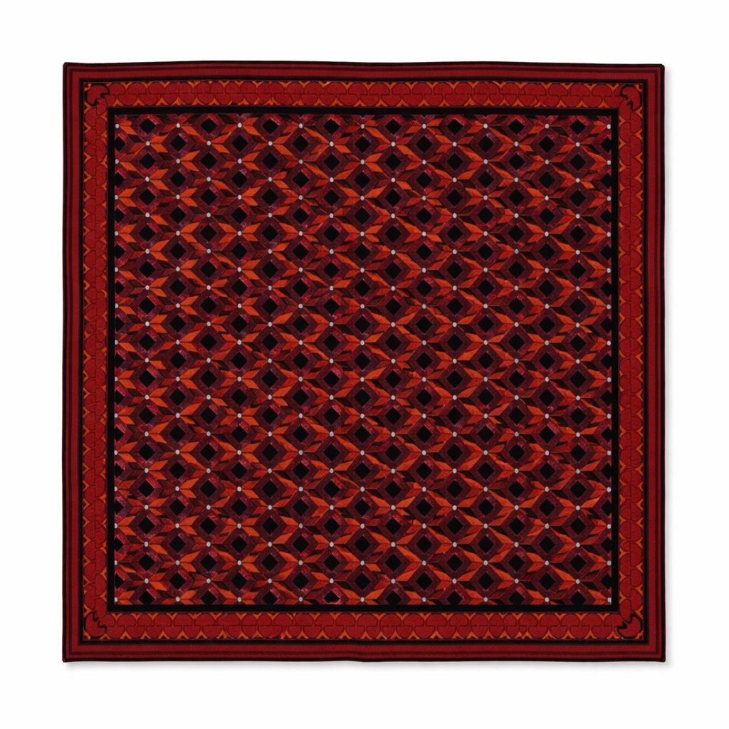 Classic Silk/Wool Scarf – Burgundy Geometric Style 60x60 cm