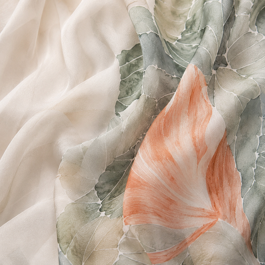 100% Silk Chiffon Long Scarf – Lightweight Twilley Whispering Lotus 180×110cm